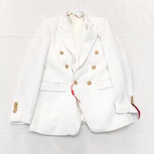 Elie Balleh Milano Italy Boys White Boucle Woven Jacket Blazer Size 14/16 M